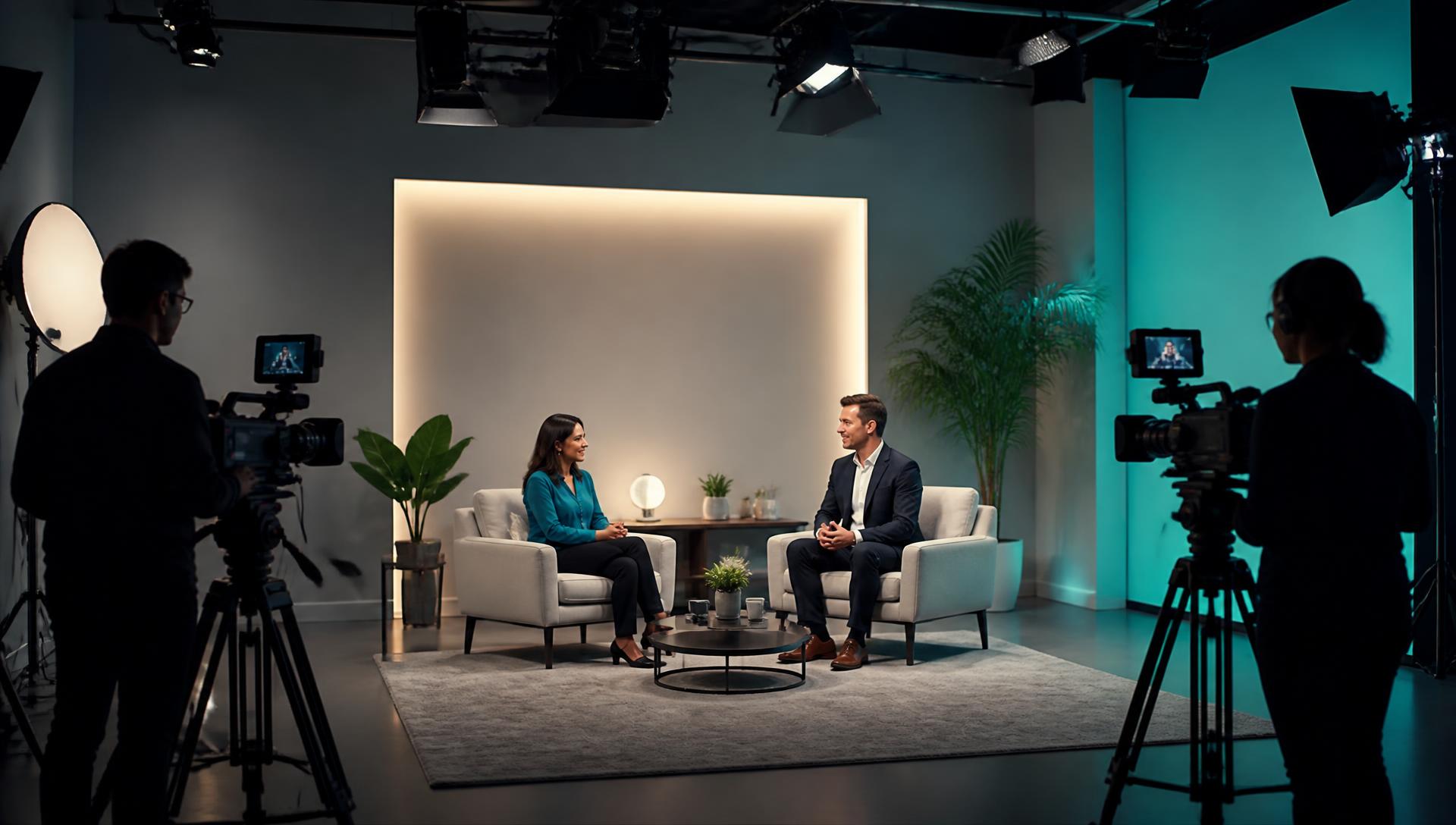Professionelt online event-studie med kameraer og lys